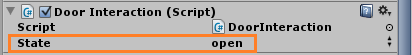 Door object's state in Inspector tab